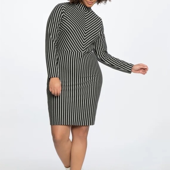 Eloquii Mock Neck Black Stripe Dress 20 - Picture 1 of 9